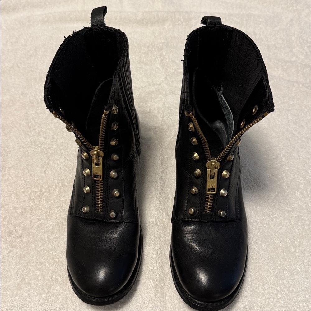 Ash Black Leather Ankle Boots with Gold Rivets